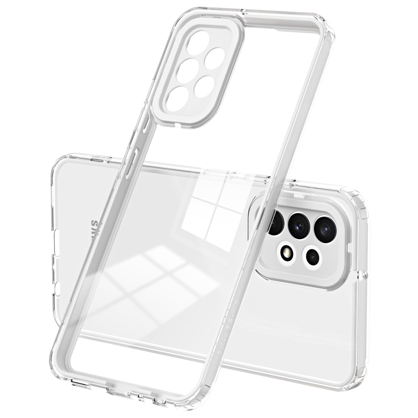 For Samsung Galaxy A32 4G (EU Version) 3-in-1 Clear TPU Backplate + PC Frame + PC Camera Protection Phone Drop-proof Case Anti-scratch Back Cover