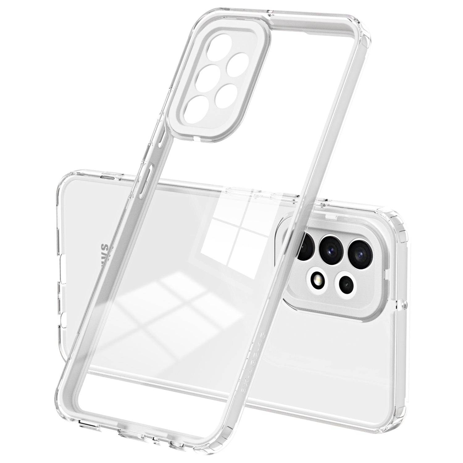 For Samsung Galaxy A32 4G (EU Version) 3-in-1 Clear TPU Backplate + PC Frame + PC Camera Protection Phone Drop-proof Case Anti-scratch Back Cover