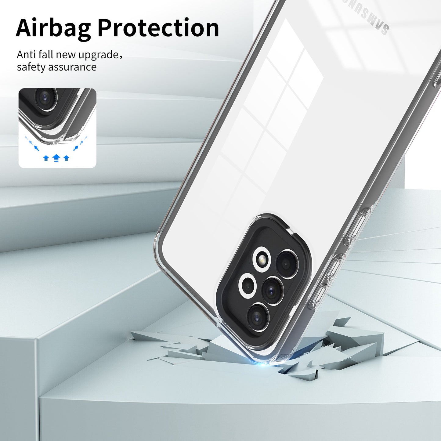 For Samsung Galaxy A32 4G (EU Version) 3-in-1 Clear TPU Backplate + PC Frame + PC Camera Protection Phone Drop-proof Case Anti-scratch Back Cover