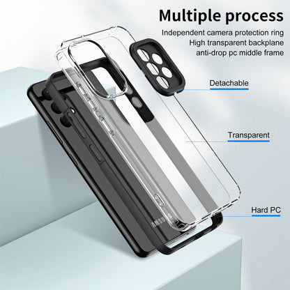 For Samsung Galaxy A32 4G (EU Version) 3-in-1 Clear TPU Backplate + PC Frame + PC Camera Protection Phone Drop-proof Case Anti-scratch Back Cover