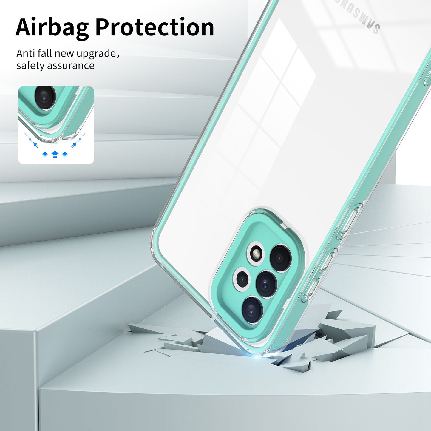 For Samsung Galaxy A32 4G (EU Version) 3-in-1 Clear TPU Backplate + PC Frame + PC Camera Protection Phone Drop-proof Case Anti-scratch Back Cover