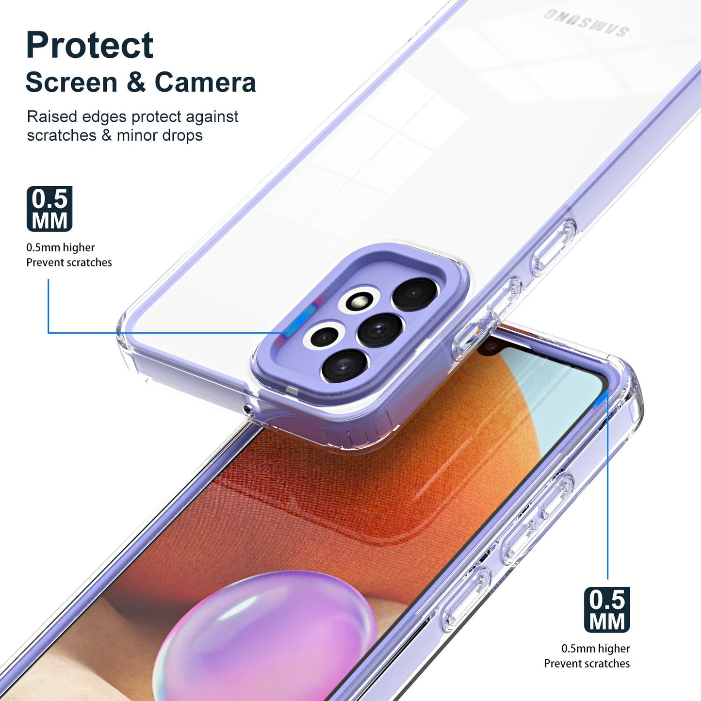 For Samsung Galaxy A32 4G (EU Version) 3-in-1 Clear TPU Backplate + PC Frame + PC Camera Protection Phone Drop-proof Case Anti-scratch Back Cover