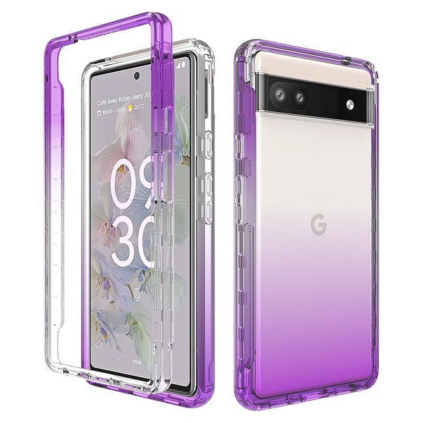 For Google Pixel 6a Transparent TPU + PC Phone Case Stylish Gradient Color Anti-scratch Protective Cover