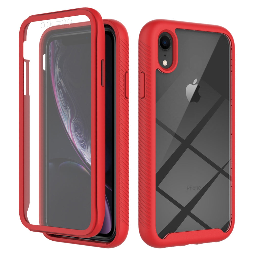 For iPhone XR 6.1 inch 3-in-1 Anti-scratch Phone Case Hard PC + Soft TPU Drop-proof Mobile Phone Hybrid Cover with PET Screen Protector
