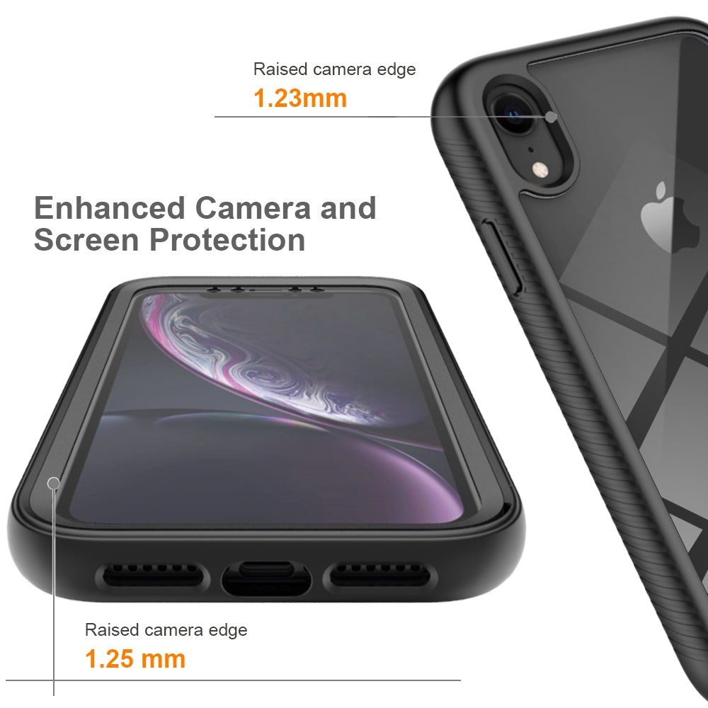 For iPhone XR 6.1 inch 3-in-1 Anti-scratch Phone Case Hard PC + Soft TPU Drop-proof Mobile Phone Hybrid Cover with PET Screen Protector
