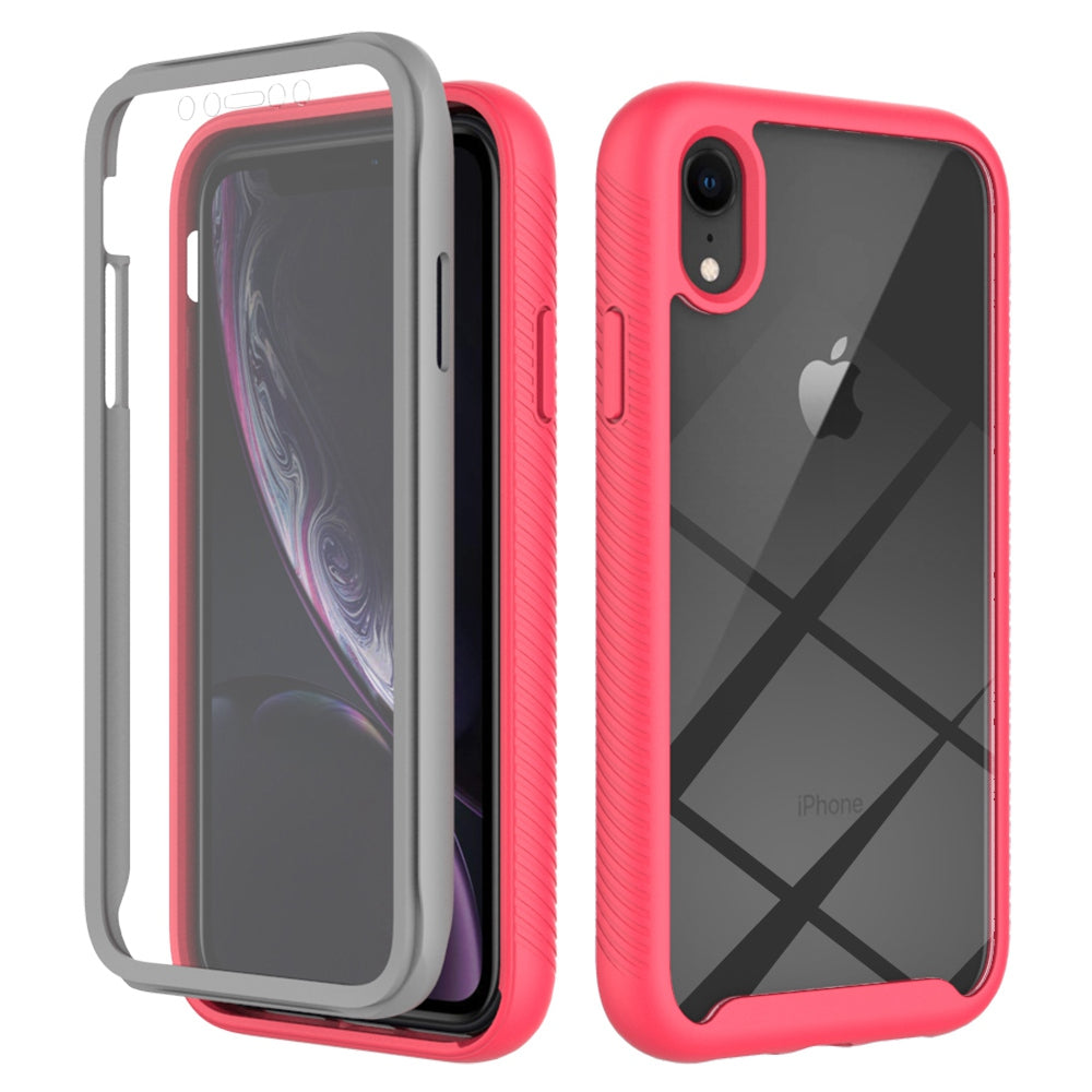 For iPhone XR 6.1 inch 3-in-1 Anti-scratch Phone Case Hard PC + Soft TPU Drop-proof Mobile Phone Hybrid Cover with PET Screen Protector