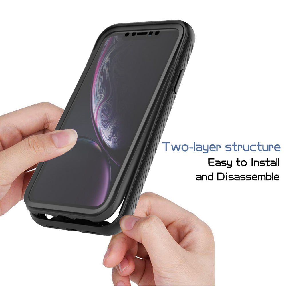For iPhone XR 6.1 inch 3-in-1 Anti-scratch Phone Case Hard PC + Soft TPU Drop-proof Mobile Phone Hybrid Cover with PET Screen Protector