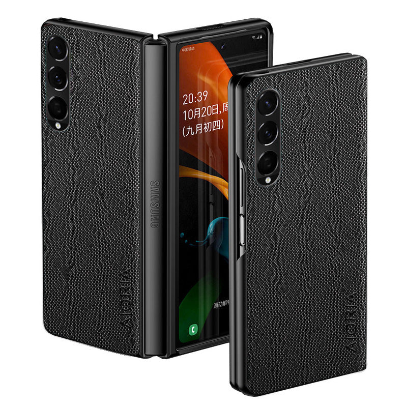 AIORIA Phone Case For Samsung Galaxy Z Fold3 5G Anti-drop Cross Texture PU Leather Coating PC Anti-scratch Back Cover