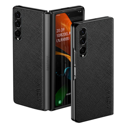 AIORIA Phone Case For Samsung Galaxy Z Fold3 5G Anti-drop Cross Texture PU Leather Coating PC Anti-scratch Back Cover