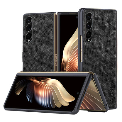 AIORIA Phone Case For Samsung Galaxy Z Fold3 5G Anti-drop Cross Texture PU Leather Coating PC Anti-scratch Back Cover