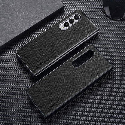 AIORIA Phone Case For Samsung Galaxy Z Fold3 5G Anti-drop Cross Texture PU Leather Coating PC Anti-scratch Back Cover
