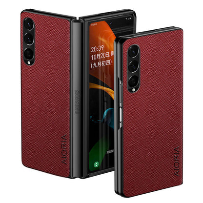 AIORIA Phone Case For Samsung Galaxy Z Fold3 5G Anti-drop Cross Texture PU Leather Coating PC Anti-scratch Back Cover