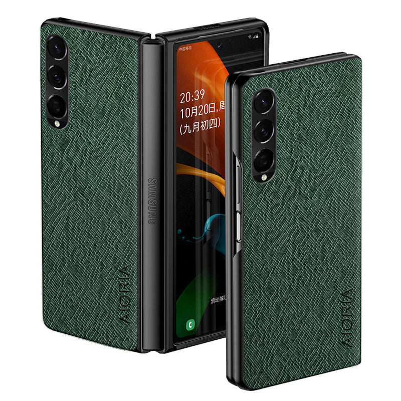 AIORIA Phone Case For Samsung Galaxy Z Fold3 5G Anti-drop Cross Texture PU Leather Coating PC Anti-scratch Back Cover