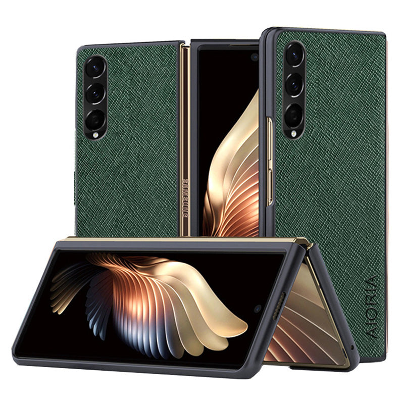 AIORIA Phone Case For Samsung Galaxy Z Fold3 5G Anti-drop Cross Texture PU Leather Coating PC Anti-scratch Back Cover