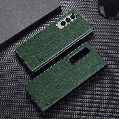 AIORIA Phone Case For Samsung Galaxy Z Fold3 5G Anti-drop Cross Texture PU Leather Coating PC Anti-scratch Back Cover