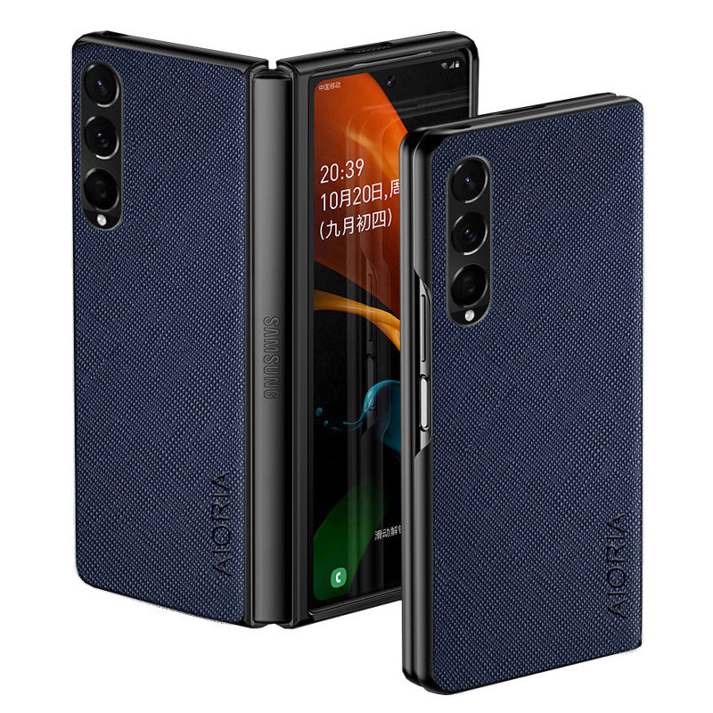 AIORIA Phone Case For Samsung Galaxy Z Fold3 5G Anti-drop Cross Texture PU Leather Coating PC Anti-scratch Back Cover