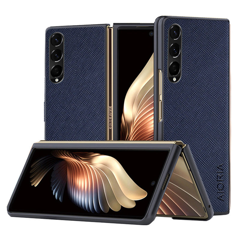 AIORIA Phone Case For Samsung Galaxy Z Fold3 5G Anti-drop Cross Texture PU Leather Coating PC Anti-scratch Back Cover