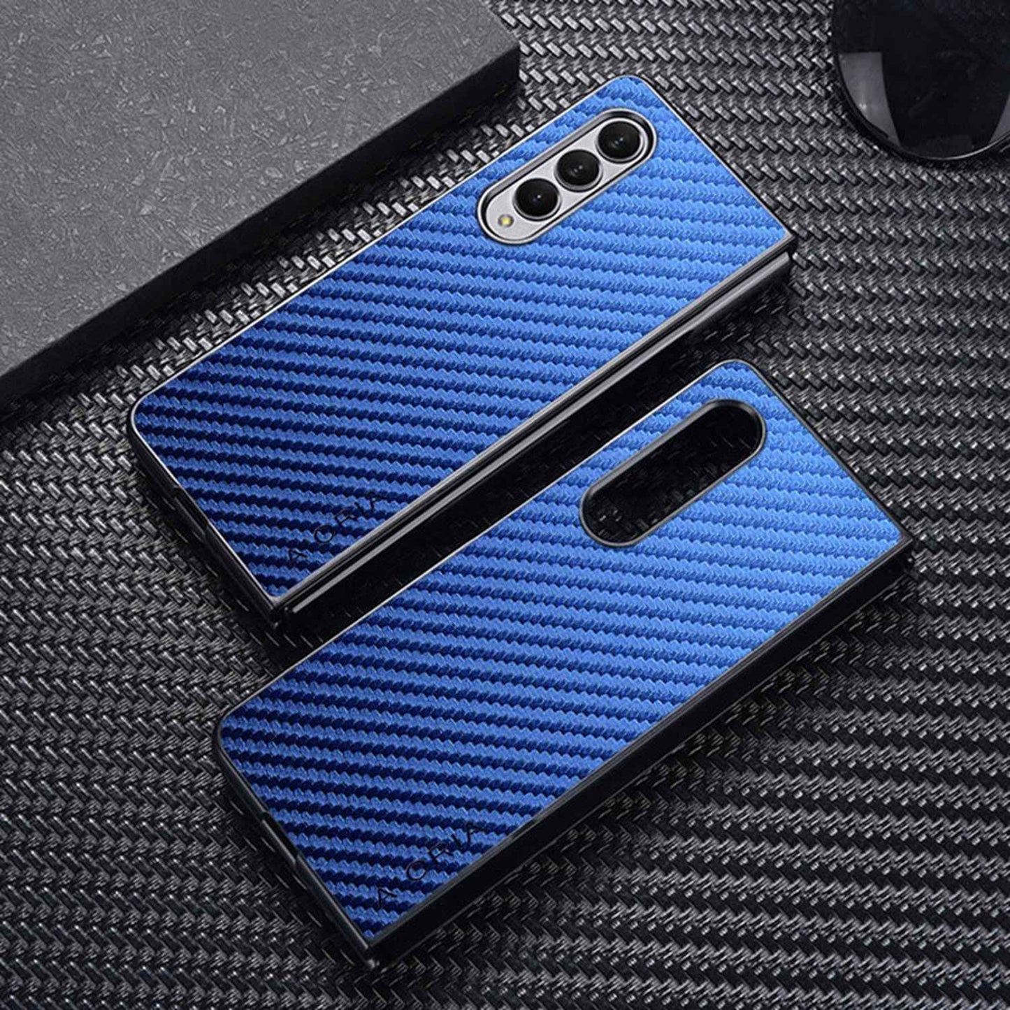 AIORIA for Samsung Galaxy Z Fold3 5G Anti-scratch Phone Case Carbon Fiber Texture PU Leather +PC Bumper Shockproof Mobile Phone Cover
