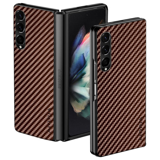 AIORIA for Samsung Galaxy Z Fold3 5G Anti-scratch Phone Case Carbon Fiber Texture PU Leather +PC Bumper Shockproof Mobile Phone Cover