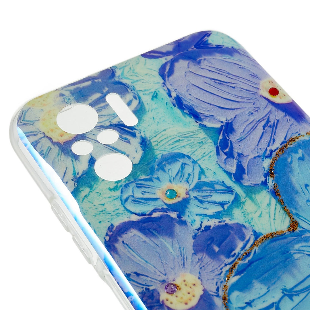 For Xiaomi Poco M5s 4G / Redmi Note 10 4G / Redmi Note 10S 4G Precise Cutout Rhinestone Decor Case Flower Pattern Epoxy IMD TPU Protector