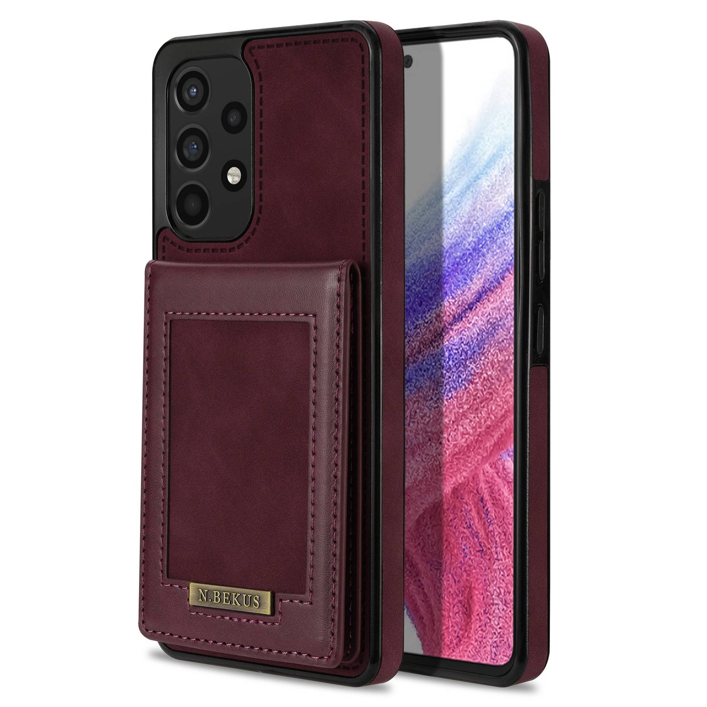 N.BEKUS For Samsung Galaxy A52 4G / 5G / A52s 5G Shockproof Phone Case Vertical Card Holder Kickstand PU Leather+TPU RFID Blocking Phone Cover