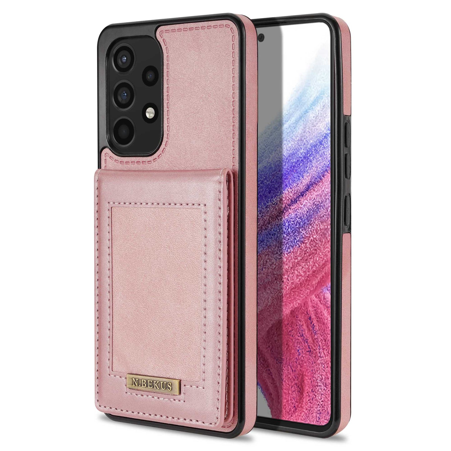 N.BEKUS For Samsung Galaxy A52 4G / 5G / A52s 5G Shockproof Phone Case Vertical Card Holder Kickstand PU Leather+TPU RFID Blocking Phone Cover