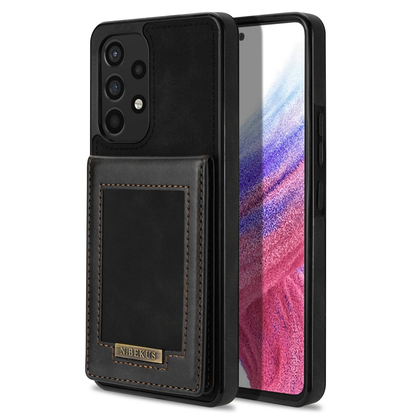 N.BEKUS For Samsung Galaxy A52 4G / 5G / A52s 5G Shockproof Phone Case Vertical Card Holder Kickstand PU Leather+TPU RFID Blocking Phone Cover