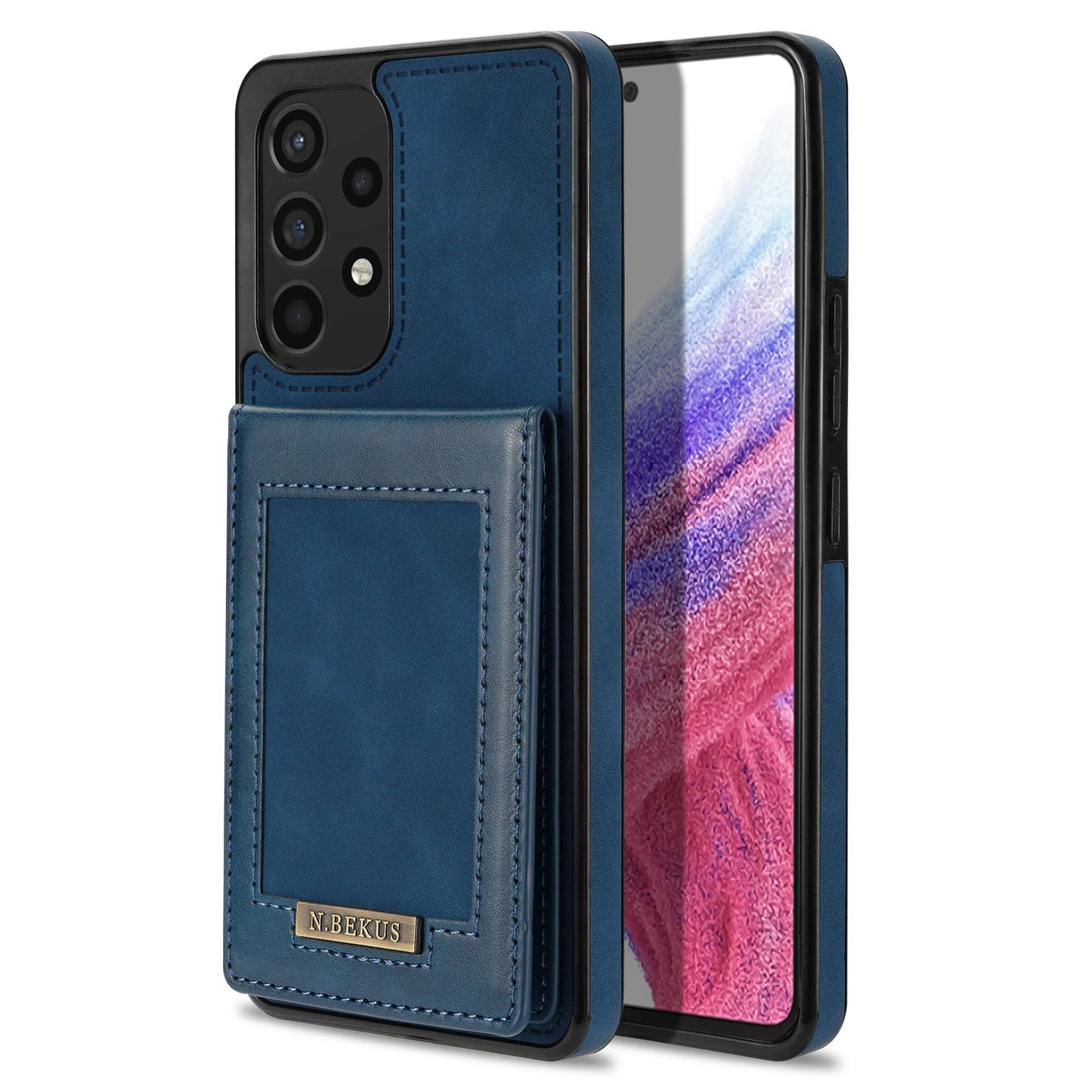 N.BEKUS For Samsung Galaxy A52 4G / 5G / A52s 5G Shockproof Phone Case Vertical Card Holder Kickstand PU Leather+TPU RFID Blocking Phone Cover