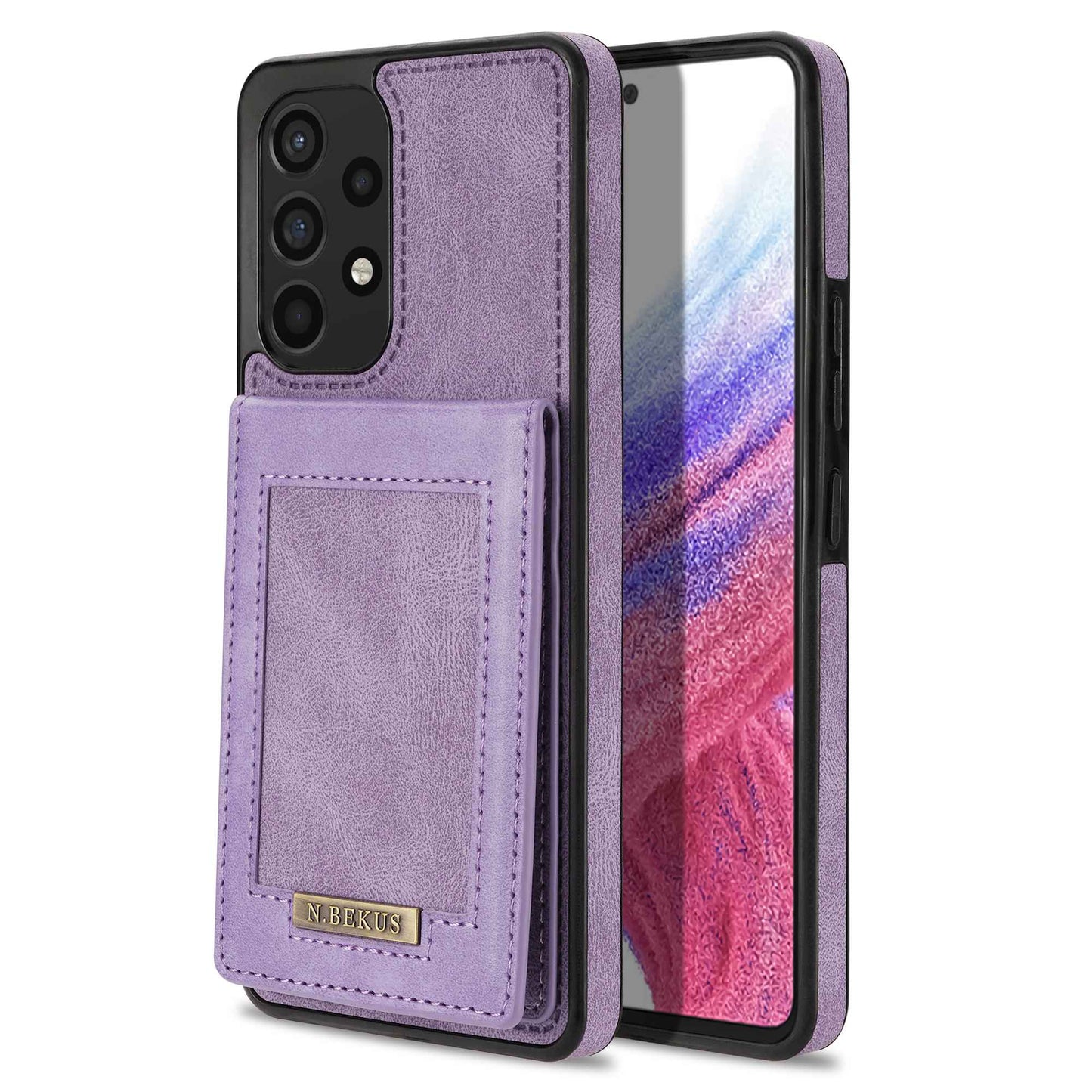 N.BEKUS For Samsung Galaxy A52 4G / 5G / A52s 5G Shockproof Phone Case Vertical Card Holder Kickstand PU Leather+TPU RFID Blocking Phone Cover