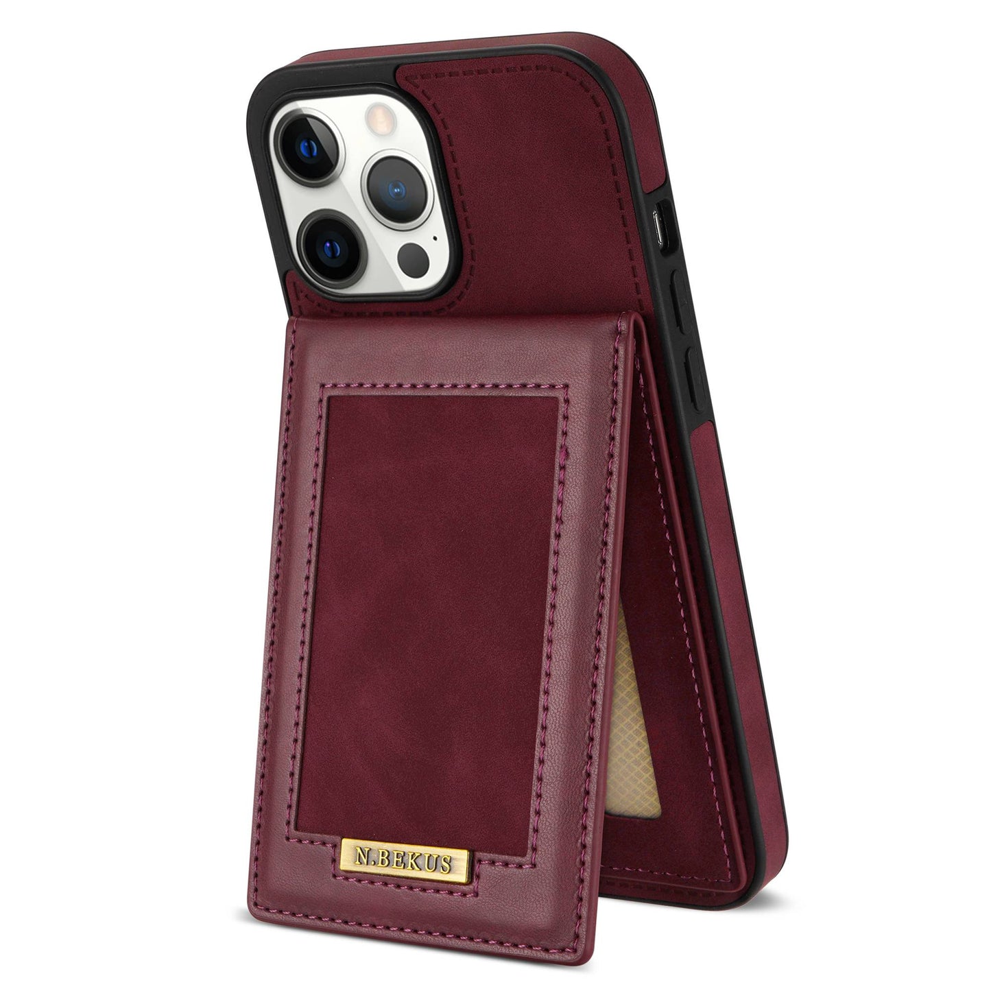 N.BEKUS RFID Blocking Phone Case for iPhone 13 Pro 6.1 inch, Vertical Card Holder Kickstand Design PU Leather and TPU Phone Cover