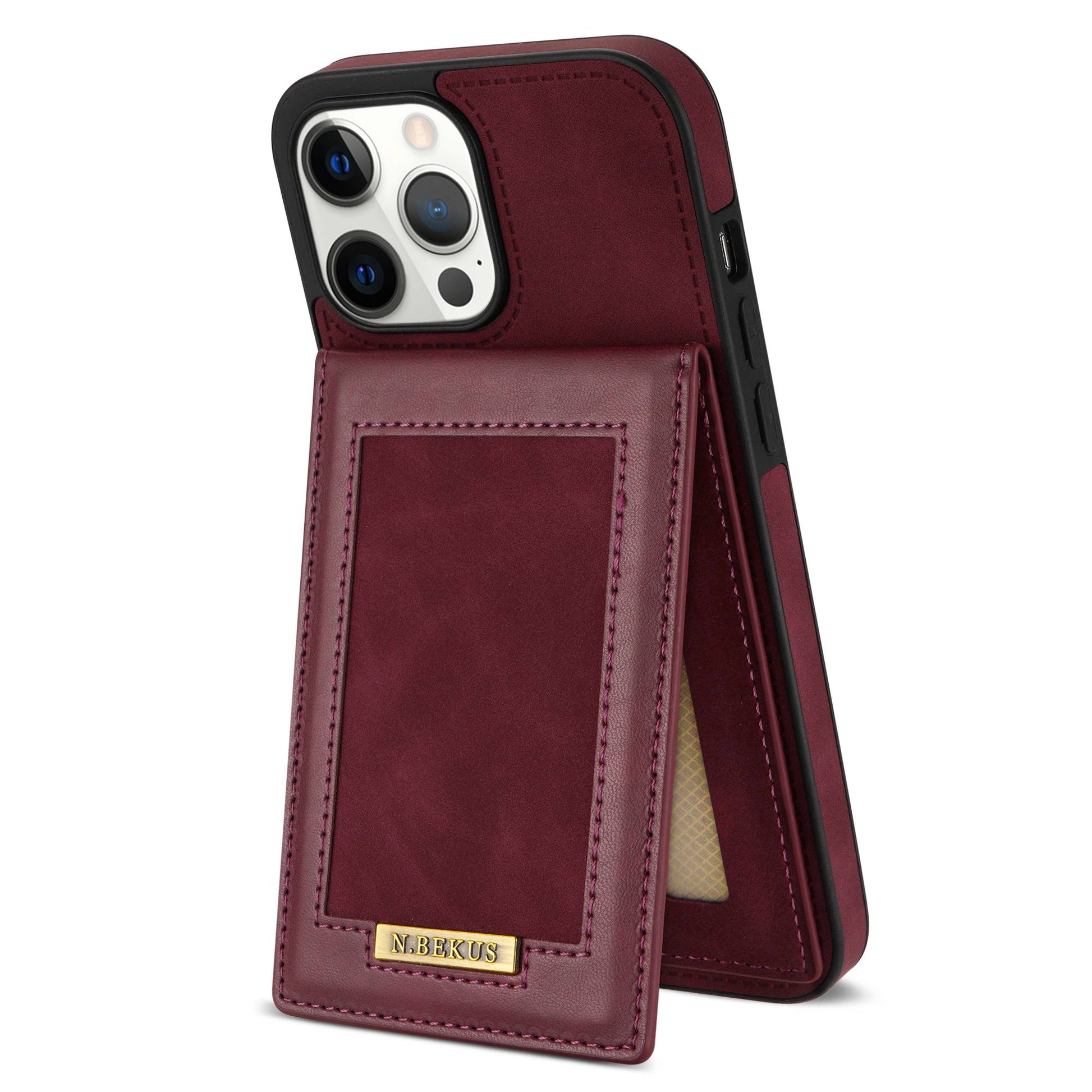 N.BEKUS RFID Blocking Phone Case for iPhone 13 Pro 6.1 inch, Vertical Card Holder Kickstand Design PU Leather and TPU Phone Cover
