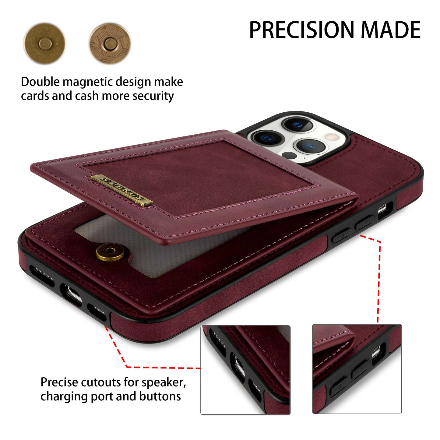 N.BEKUS RFID Blocking Phone Case for iPhone 13 Pro 6.1 inch, Vertical Card Holder Kickstand Design PU Leather and TPU Phone Cover
