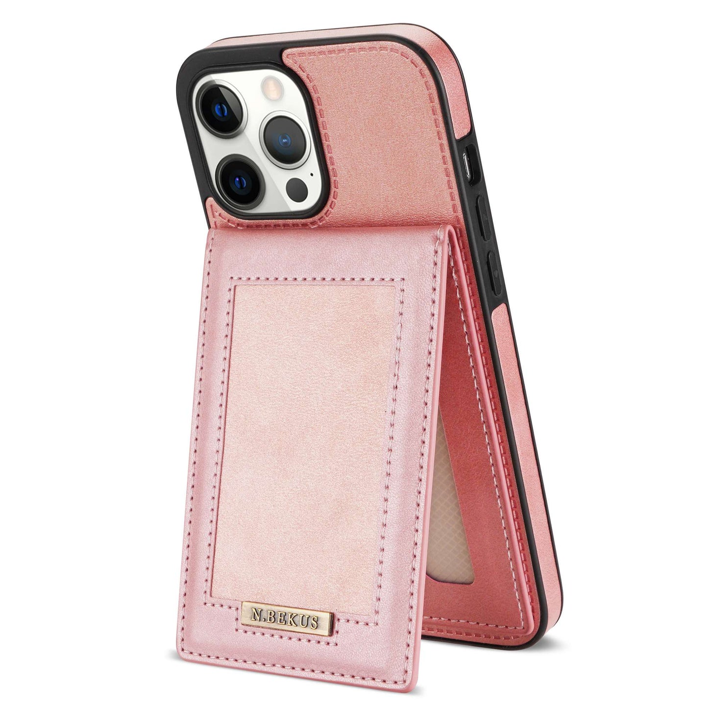 N.BEKUS RFID Blocking Phone Case for iPhone 13 Pro 6.1 inch, Vertical Card Holder Kickstand Design PU Leather and TPU Phone Cover