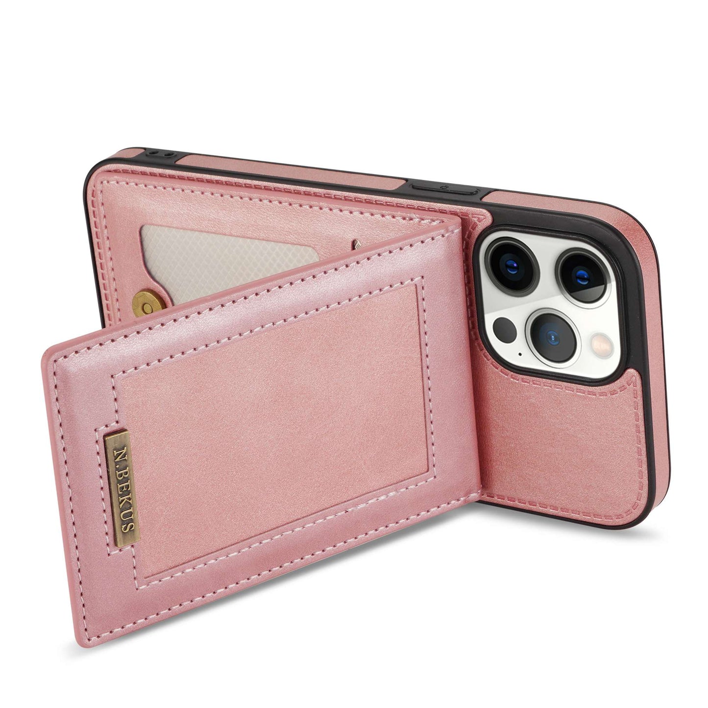 N.BEKUS RFID Blocking Phone Case for iPhone 13 Pro 6.1 inch, Vertical Card Holder Kickstand Design PU Leather and TPU Phone Cover