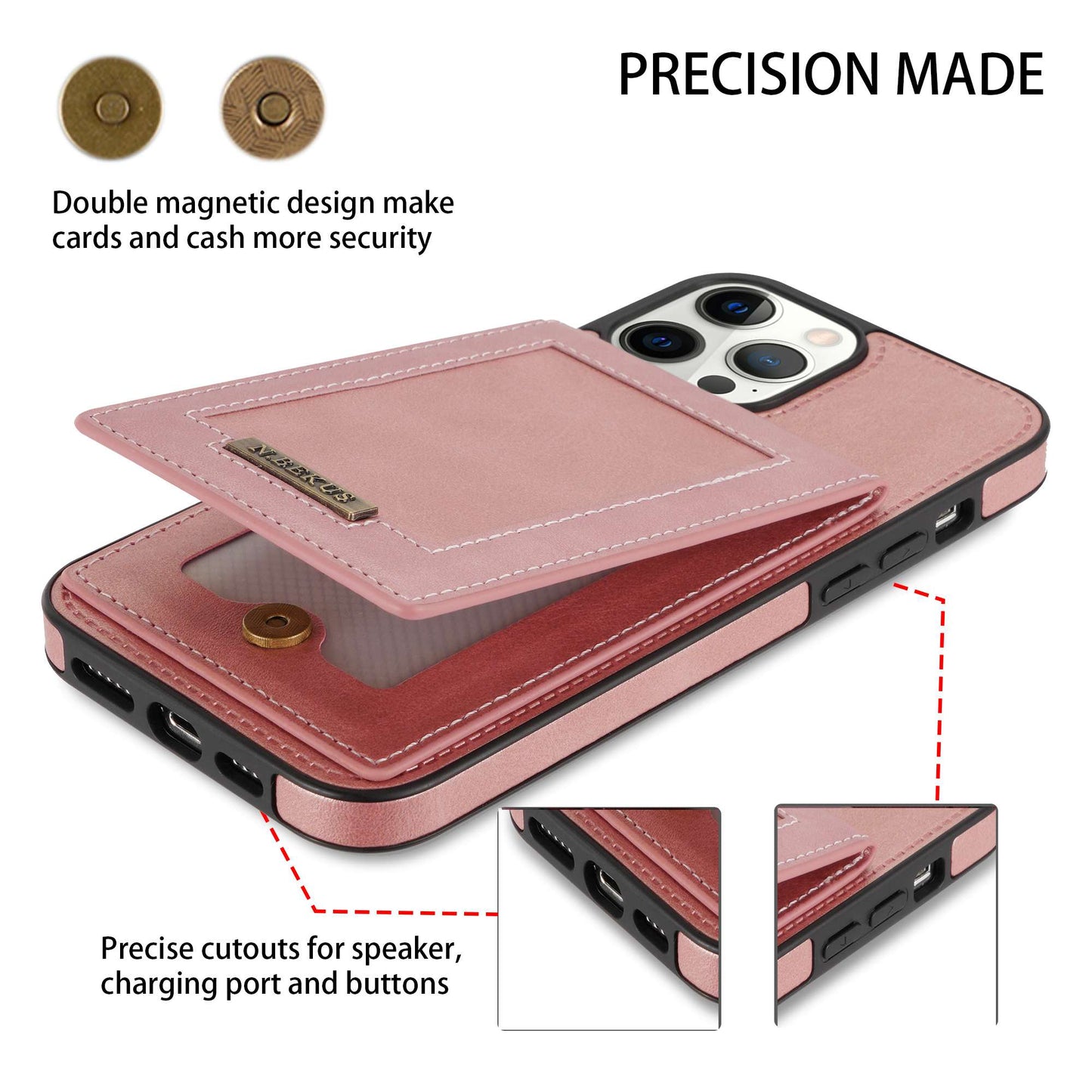 N.BEKUS RFID Blocking Phone Case for iPhone 13 Pro 6.1 inch, Vertical Card Holder Kickstand Design PU Leather and TPU Phone Cover