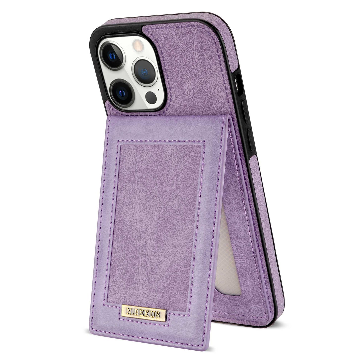 N.BEKUS RFID Blocking Phone Case for iPhone 13 Pro 6.1 inch, Vertical Card Holder Kickstand Design PU Leather and TPU Phone Cover