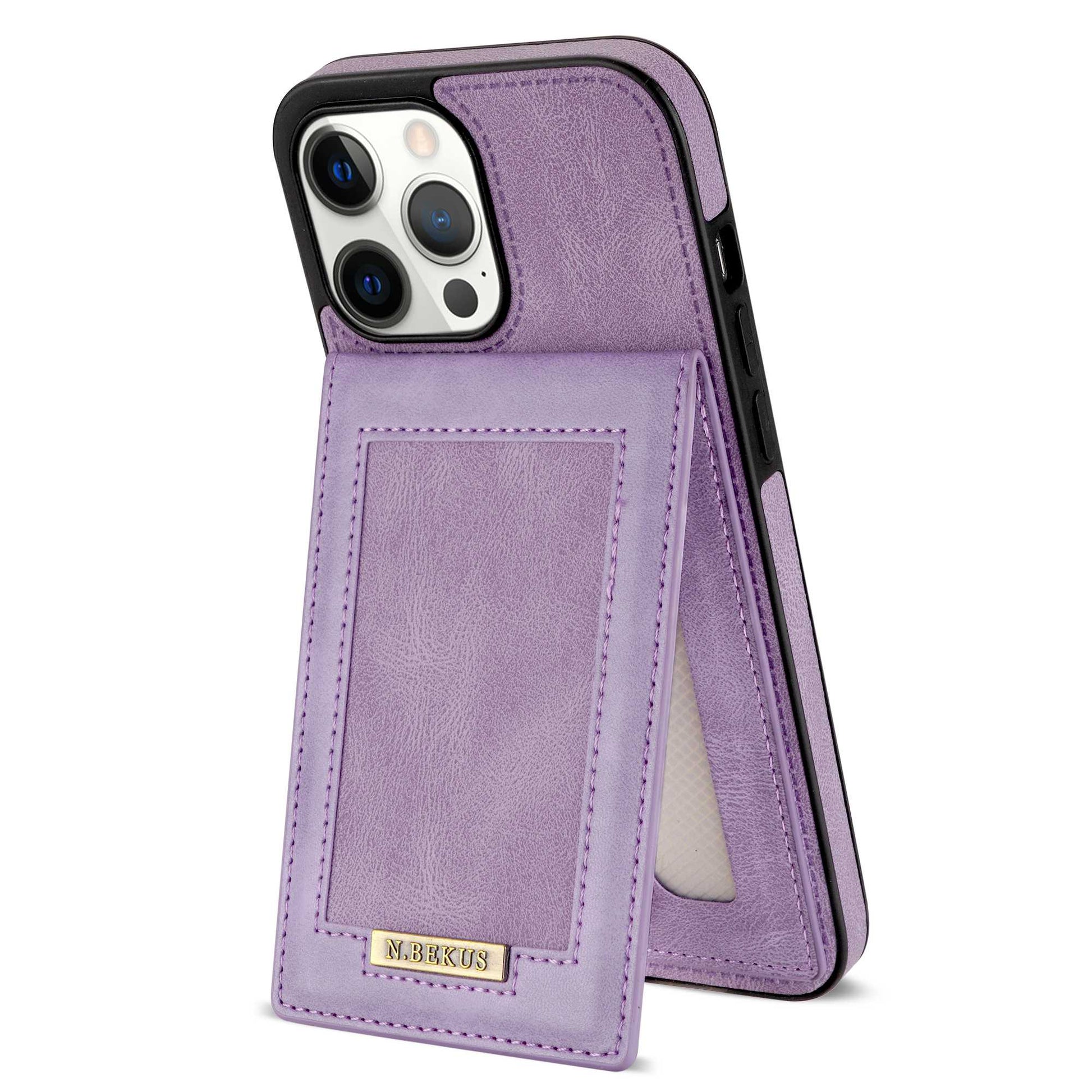 N.BEKUS RFID Blocking Phone Case for iPhone 13 Pro 6.1 inch, Vertical Card Holder Kickstand Design PU Leather and TPU Phone Cover