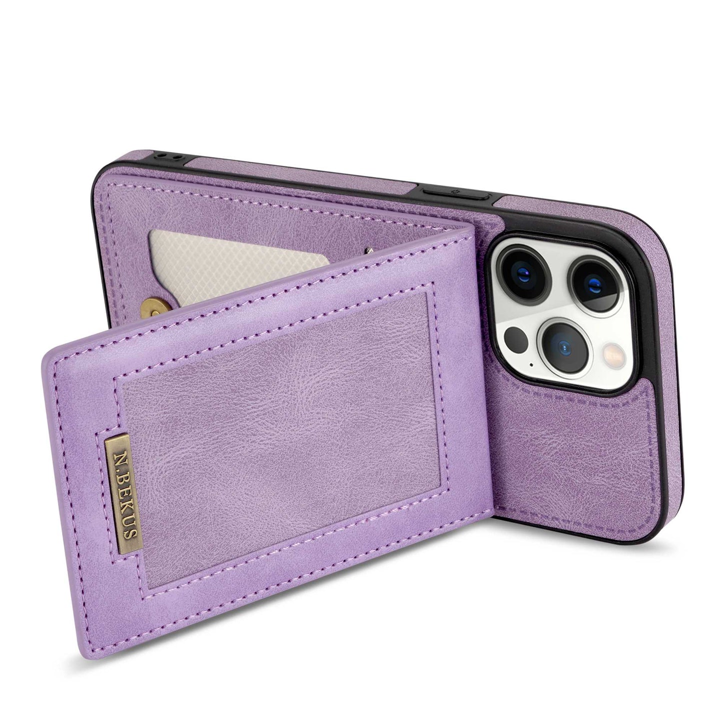 N.BEKUS RFID Blocking Phone Case for iPhone 13 Pro 6.1 inch, Vertical Card Holder Kickstand Design PU Leather and TPU Phone Cover
