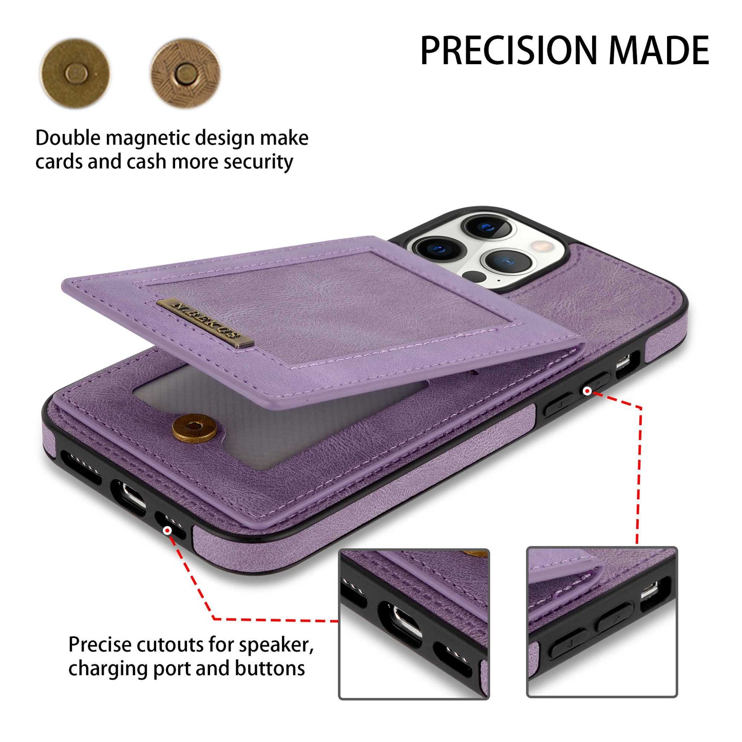 N.BEKUS RFID Blocking Phone Case for iPhone 13 Pro 6.1 inch, Vertical Card Holder Kickstand Design PU Leather and TPU Phone Cover