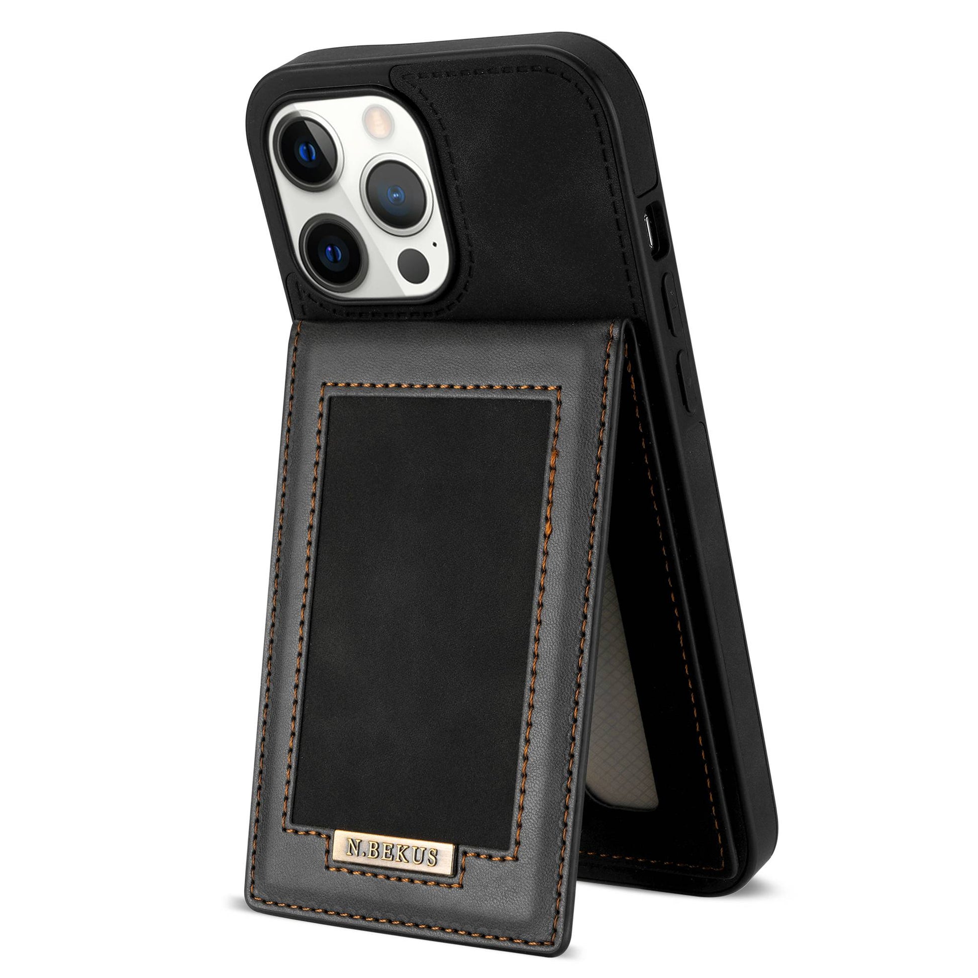 N.BEKUS RFID Blocking Phone Case for iPhone 13 Pro 6.1 inch, Vertical Card Holder Kickstand Design PU Leather and TPU Phone Cover