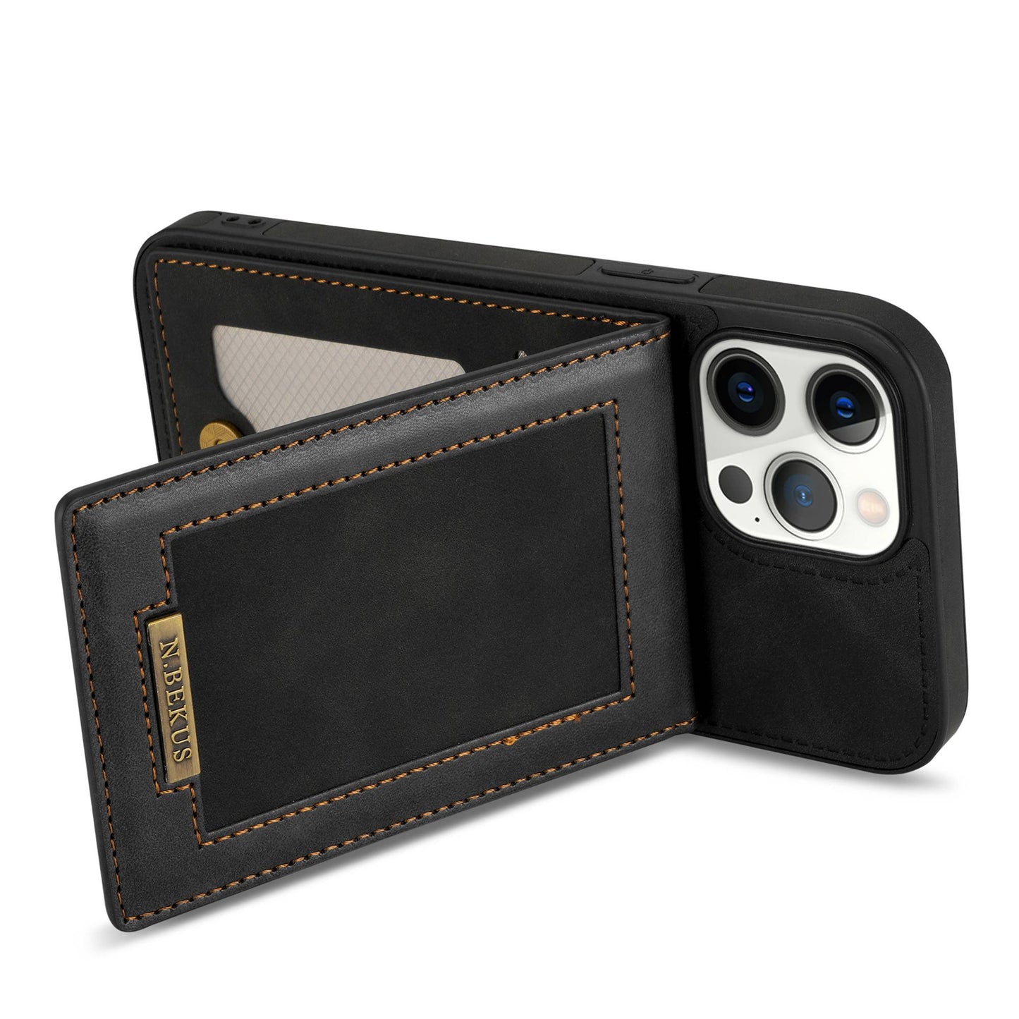 N.BEKUS RFID Blocking Phone Case for iPhone 13 Pro 6.1 inch, Vertical Card Holder Kickstand Design PU Leather and TPU Phone Cover