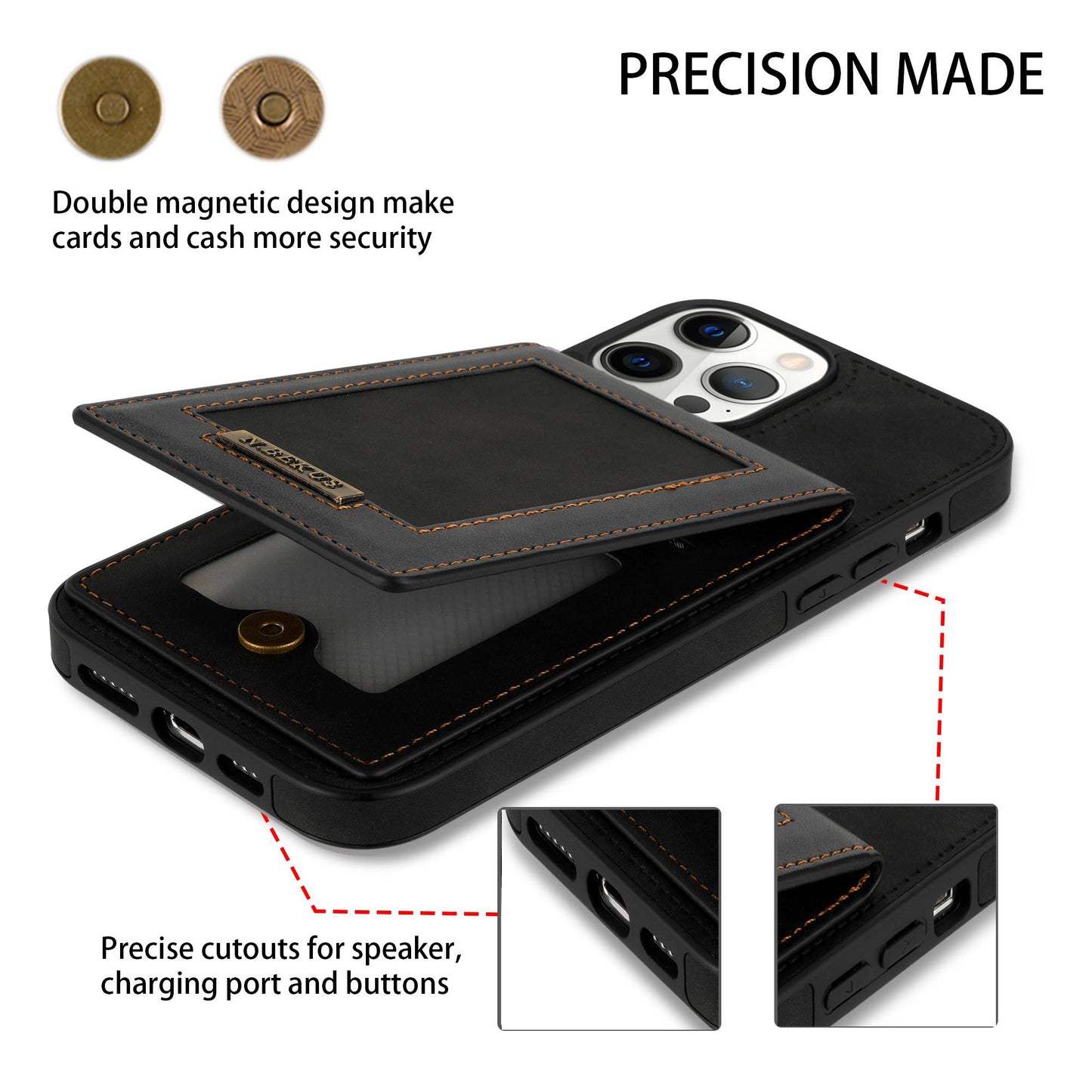 N.BEKUS RFID Blocking Phone Case for iPhone 13 Pro 6.1 inch, Vertical Card Holder Kickstand Design PU Leather and TPU Phone Cover