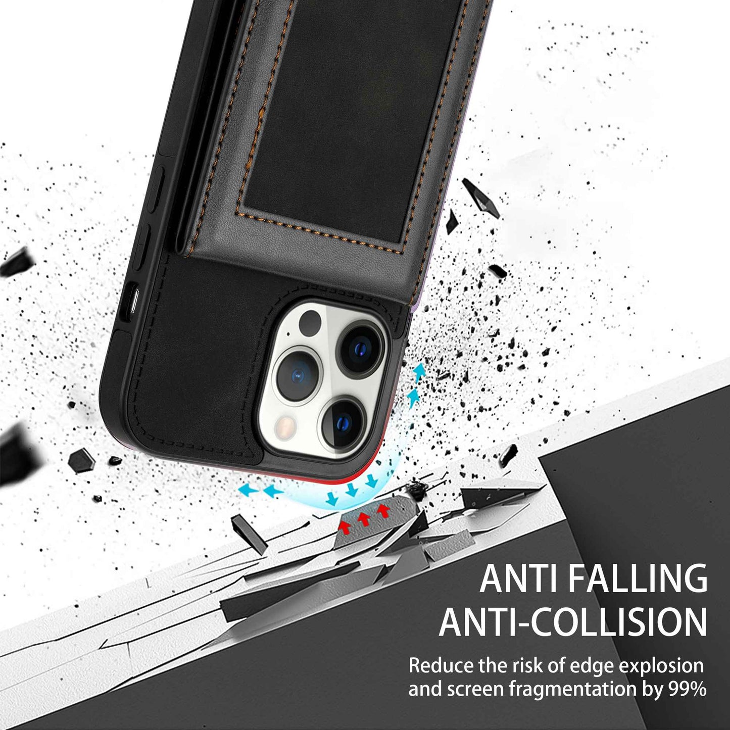 N.BEKUS RFID Blocking Phone Case for iPhone 13 Pro 6.1 inch, Vertical Card Holder Kickstand Design PU Leather and TPU Phone Cover