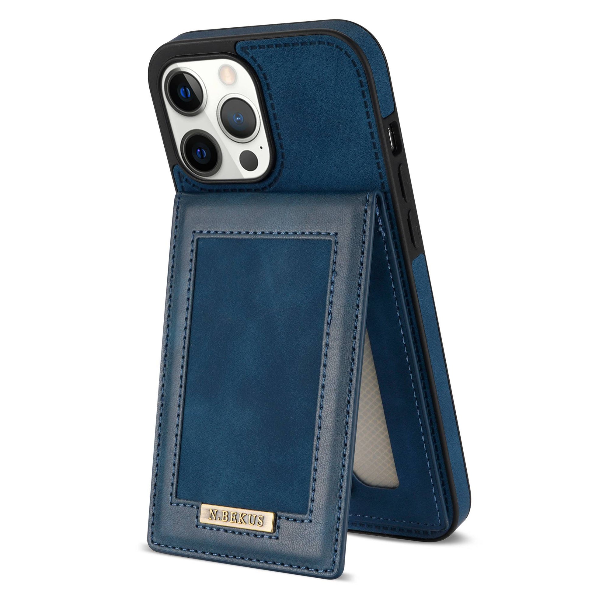 N.BEKUS RFID Blocking Phone Case for iPhone 13 Pro 6.1 inch, Vertical Card Holder Kickstand Design PU Leather and TPU Phone Cover