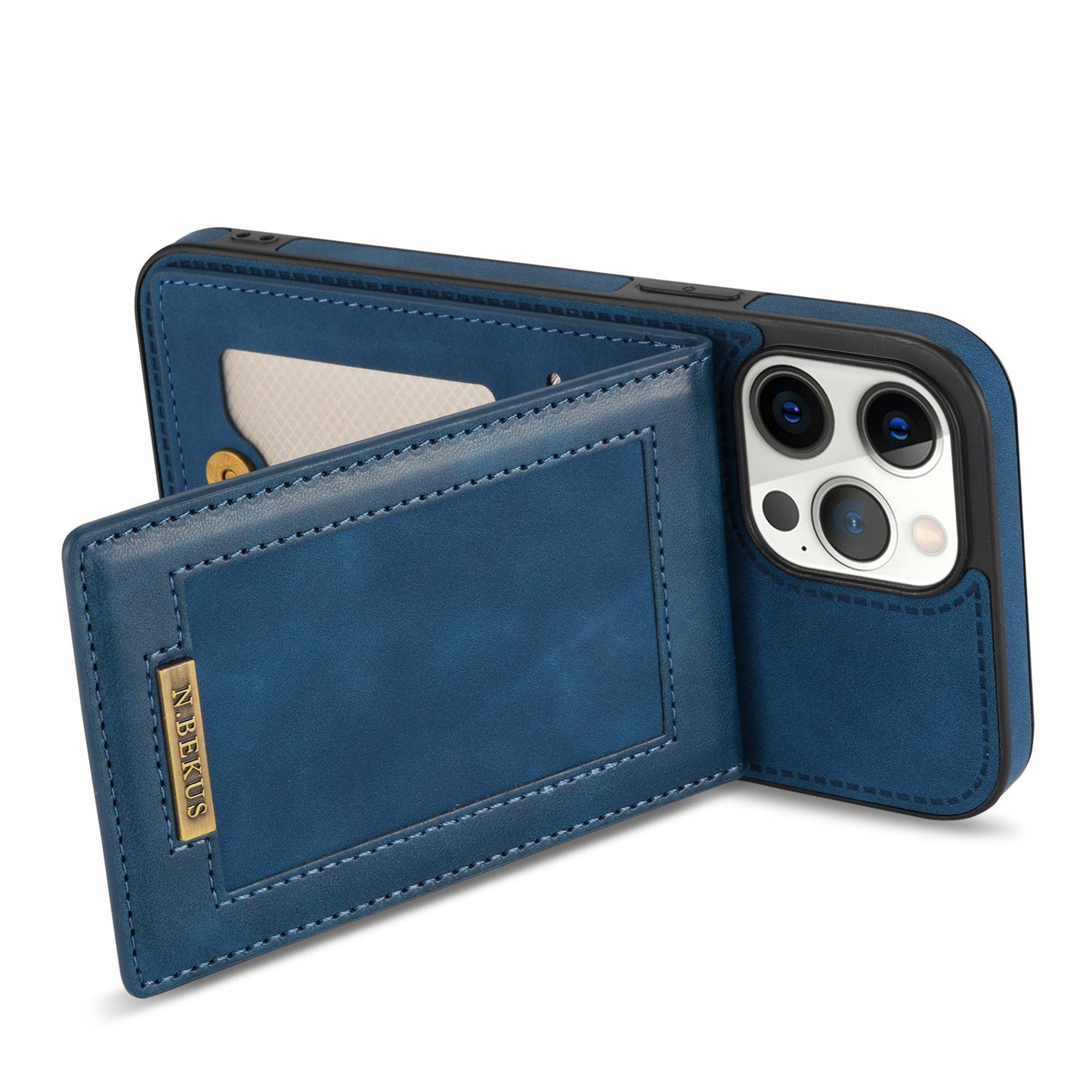 N.BEKUS RFID Blocking Phone Case for iPhone 13 Pro 6.1 inch, Vertical Card Holder Kickstand Design PU Leather and TPU Phone Cover