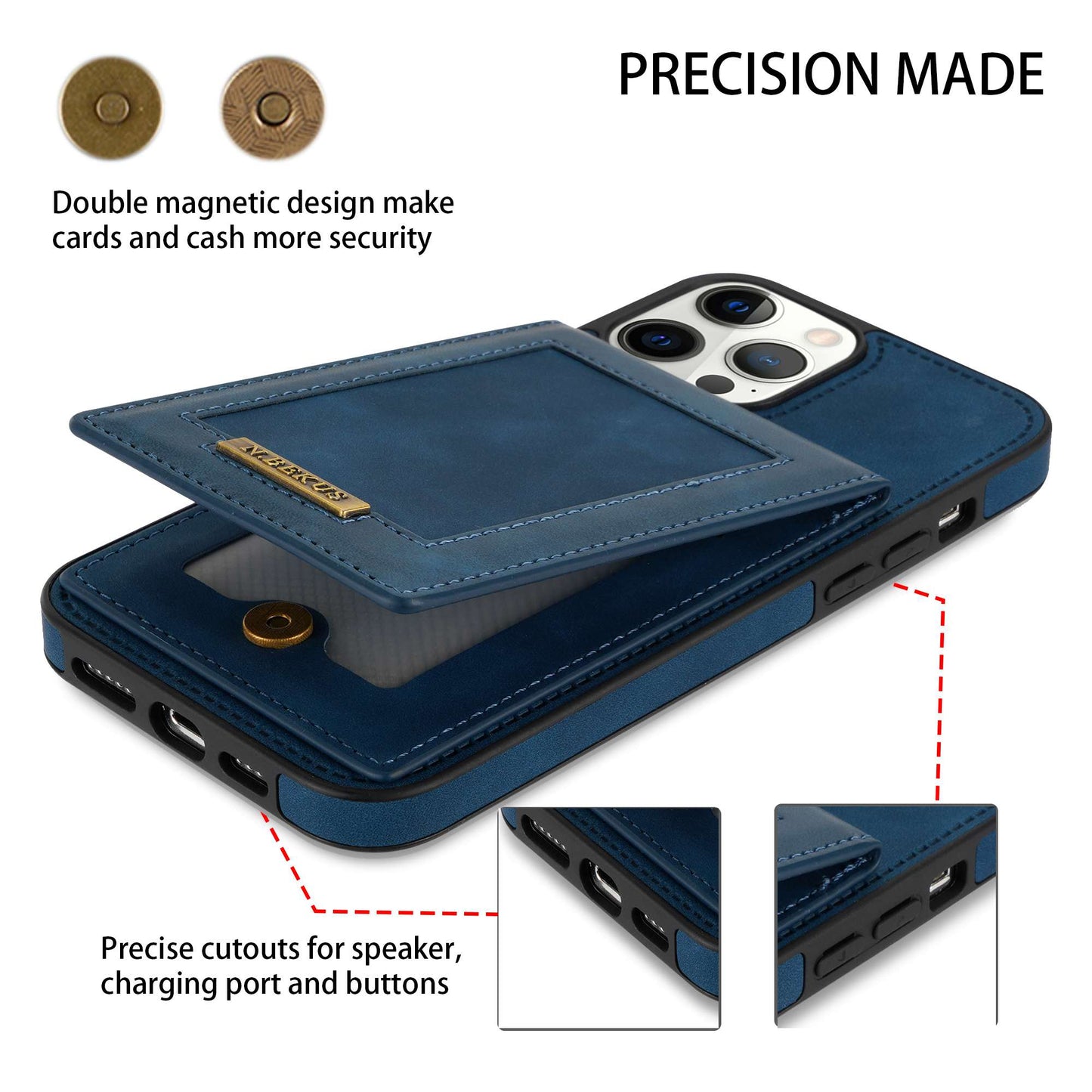 N.BEKUS RFID Blocking Phone Case for iPhone 13 Pro 6.1 inch, Vertical Card Holder Kickstand Design PU Leather and TPU Phone Cover