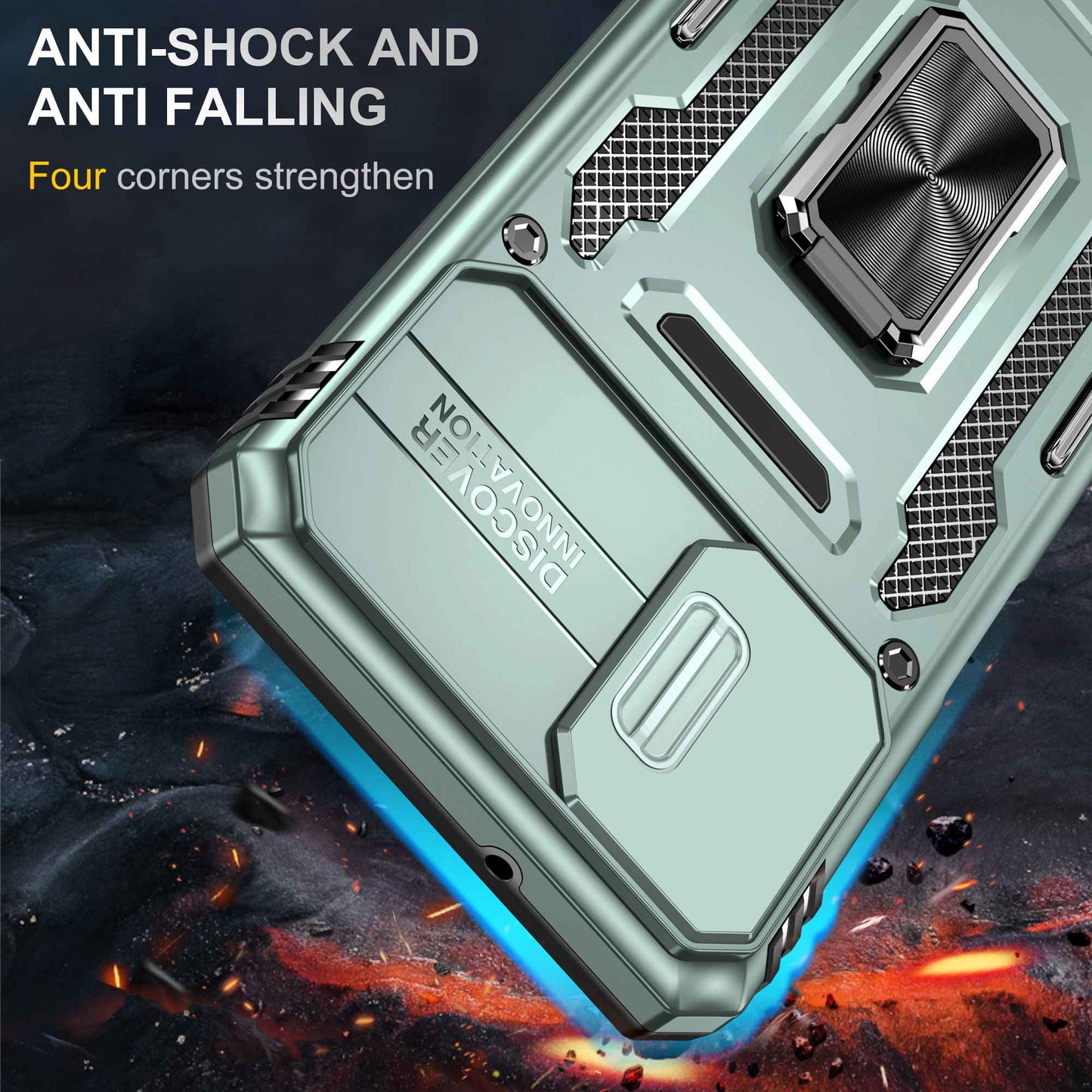 For Samsung Galaxy A12 / F12 / M12 Armor Series Hybrid Hard PC Soft TPU Shockproof Case Ring Car Mount Kickstand Back Shell with Camera Cover