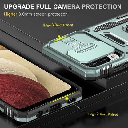 For Samsung Galaxy A12 / F12 / M12 Armor Series Hybrid Hard PC Soft TPU Shockproof Case Ring Car Mount Kickstand Back Shell with Camera Cover