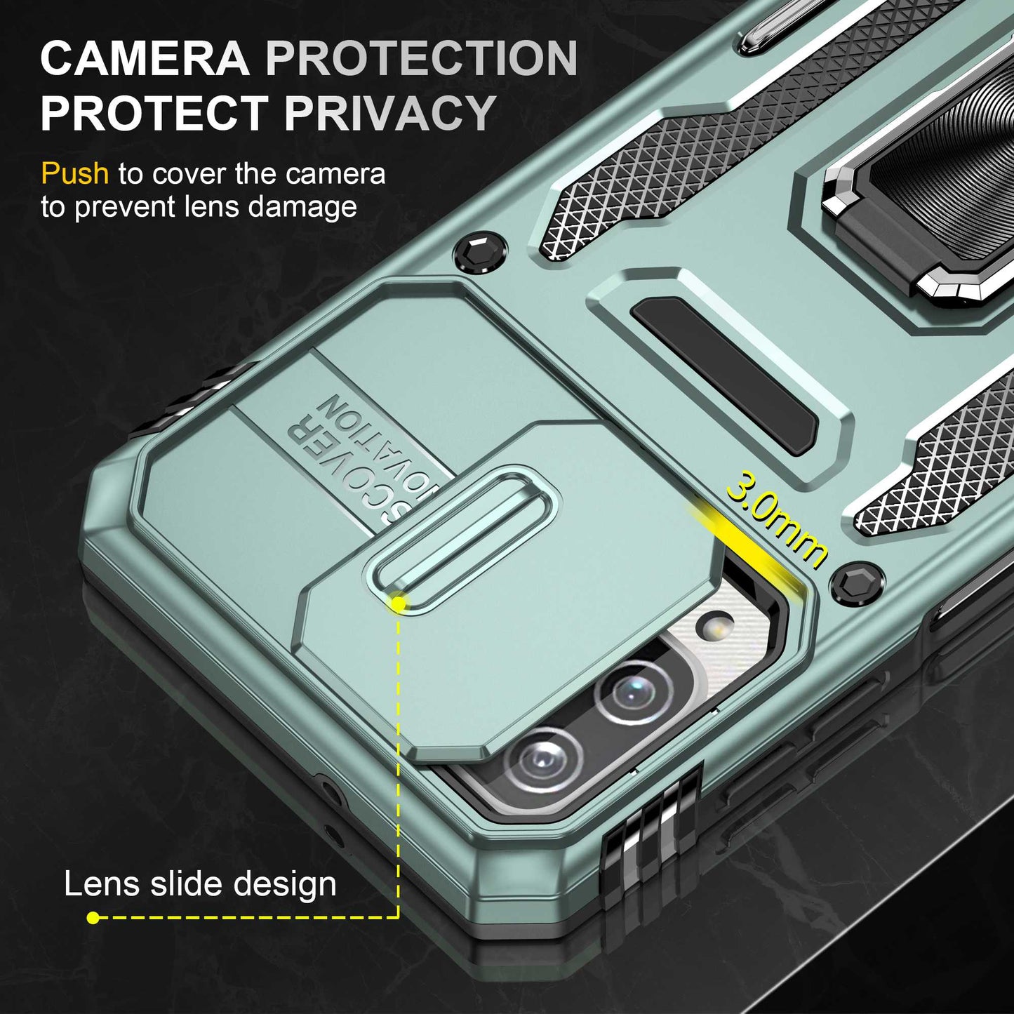 For Samsung Galaxy A12 / F12 / M12 Armor Series Hybrid Hard PC Soft TPU Shockproof Case Ring Car Mount Kickstand Back Shell with Camera Cover