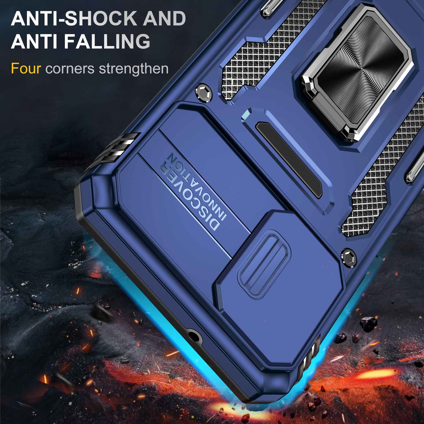 For Samsung Galaxy A12 / F12 / M12 Armor Series Hybrid Hard PC Soft TPU Shockproof Case Ring Car Mount Kickstand Back Shell with Camera Cover